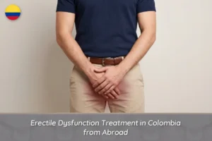 Man covering his groin with his hands, illustrating erectile dysfunction treatment in Colombia for international patients